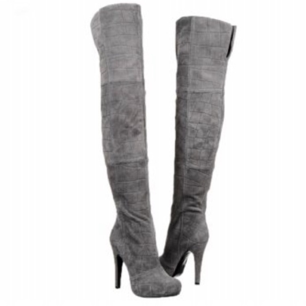 Report Signature Fairfax 3 Gray Suede OTK Over the Knee Thigh High Boots | 7.5